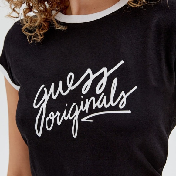 NWT Guess Originals Small Black Graphic Ringer Tee Shirt - Picture 1 of 7